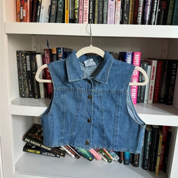 Vintage Xhilaration retro y2k 90s denim jean lightweight button cropped vest - Picture 1 of 6